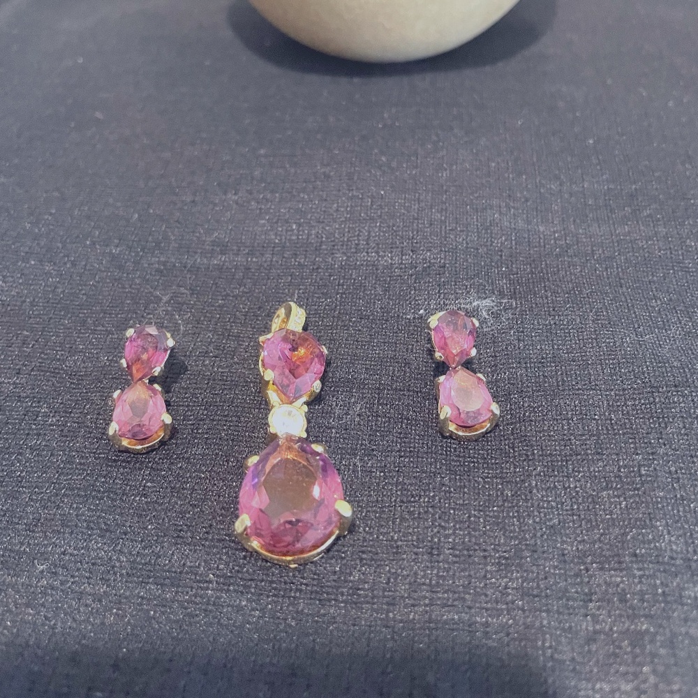 Pear Cut Lab-Created Amethyst Pendant and Earring set 14k Yellow Gold Plate